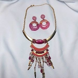 Pink necklace earring set